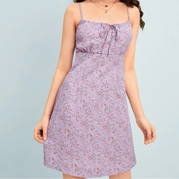 PacSun John Galt Ditzy Floral Lilac Purple Milkmaid Sundress - Picture 2 of 11